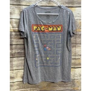 PAC-MAN PACMAN HEATHER GREY GAME THEME WOMENS XL TOP Short Sleeve SHIRT